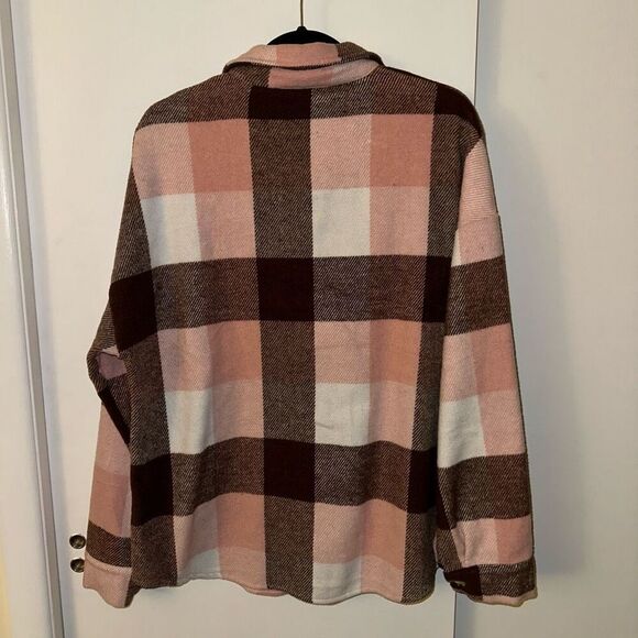 Fantaslook Women’s Button Down Shacket Pink White Brown Large EUC - Picture 7 of 9